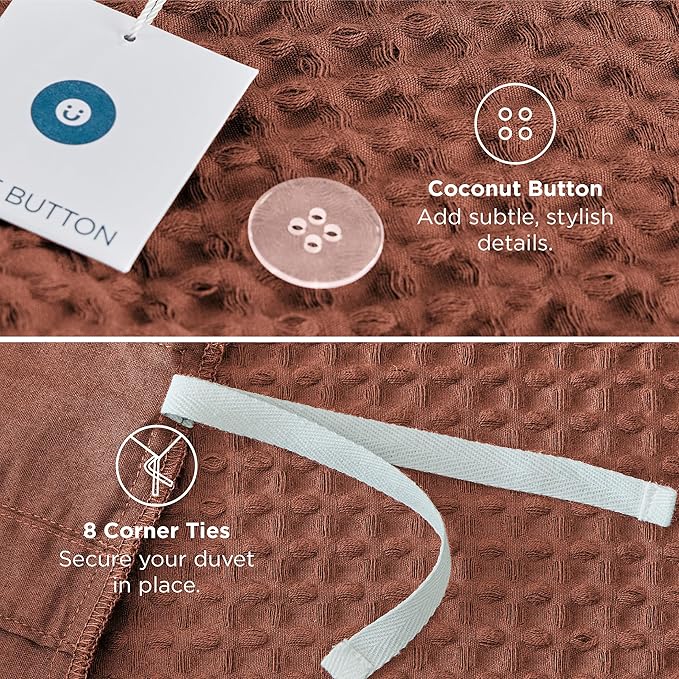 Bedsure Cotton Duvet Cover Queen - 100% Cotton Waffle Weave Burnt Orange Duvet Cover Queen Size, GentleSoft™ and Breathable Bedding Set for All Season, 3 Pieces, 90"x90"