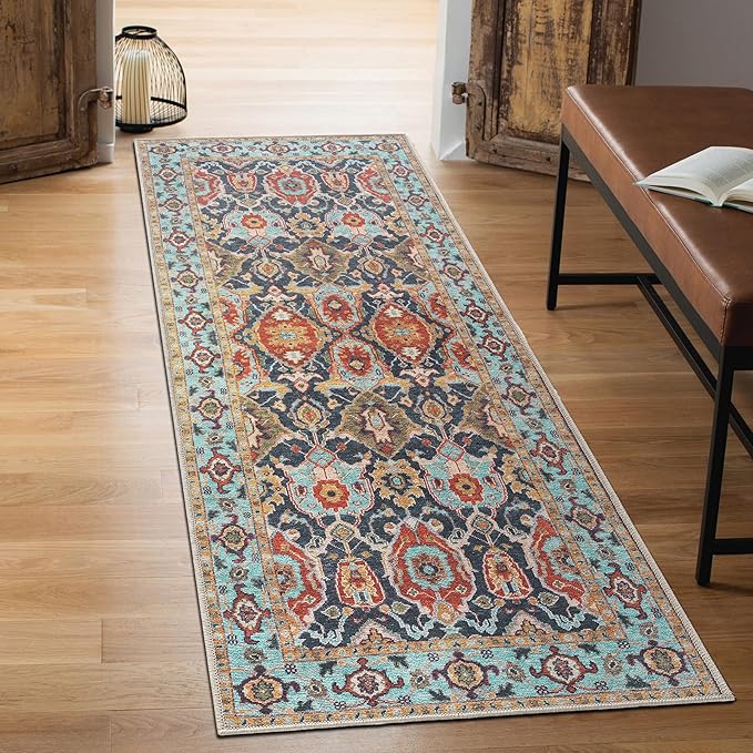 Keen Home Design 2x10 Rug - Machine Washable Runner Rug with Non-Slip Backing, Ideal for Hallway, Entryway, Kitchen, Laundry Room - Vintage, Easy Clean, Durable, Low Pile - (2'6" x 10')