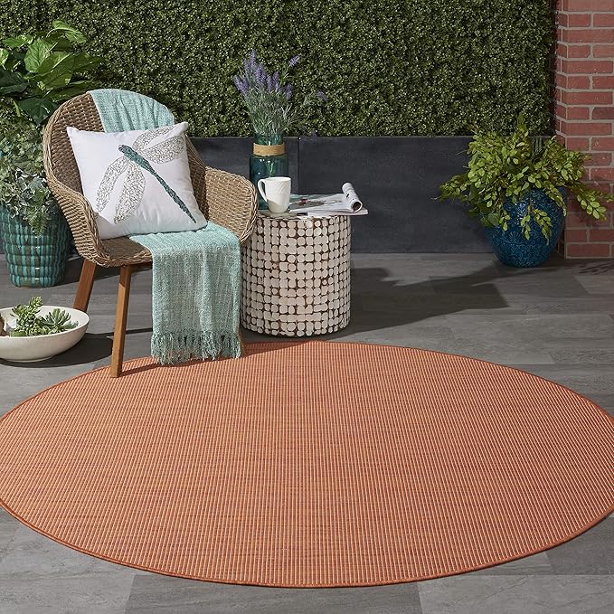 Nourison Positano Indoor/Outdoor Terracotta 6' x Round Area Rug, Easy Cleaning, Non Shedding, Bed Room, Living Room, Dining Room, Backyard, Deck, Patio (6 Round)