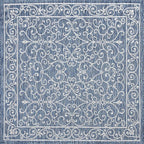 JONATHAN Y Vintage Filigree Indoor Outdoor Square Area Rug 8X8 Navy/Gray, Charleston Textured Weave for Backyard, Patio, Porch, Easy-Cleaning, High Traffic, Pet-Friendly, Non-Shedding (SMB106D-8SQ)