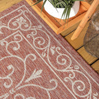 JONATHAN Y Vintage Filigree Indoor Outdoor Round Area Rug 6 Ft Red/Beige, Charleston Textured Weave for Backyard, Patio, Porch, Easy-Cleaning, High Traffic, Pet-Friendly, Non-Shedding (SMB106B-6R)