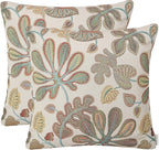 Mika Home Set of 2 Jacquard Tropical Leaf Pattern Throw Pillow Covers Decorative Pillowcase 22X22 Inches,Teal Cream
