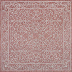 JONATHAN Y Vintage Filigree Indoor Outdoor Square Area Rug 4X4 Red/Beige, Charleston Textured Weave for Backyard, Patio, Porch, Easy-Cleaning, High Traffic, Pet-Friendly, Non-Shedding (SMB106B-4SQ)