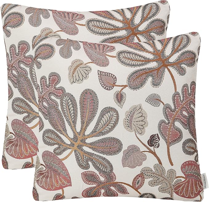Mika Home Set of 2 Jacquard Tropical Leaf Pattern Throw Pillow Covers Decorative Pillowcase 22X22 Inches,Coral Cream