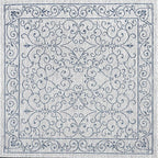 JONATHAN Y Vintage Filigree Indoor Outdoor Square Area Rug 4X4 Gray/Navy, Charleston Textured Weave for Backyard, Patio, Porch, Easy-Cleaning, High Traffic, Pet-Friendly, Non-Shedding (SMB106C-4SQ)