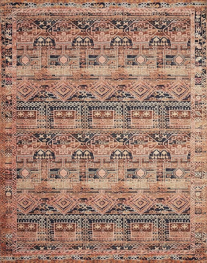 Loloi Layla Collection LAY-14 Mocha/Blush 7'-6" x 9'-6" .13" Thick Area Rug, Soft, Durable, Vintage Inspired, Distressed, Low Pile, Non-Shedding, Easy Clean, Printed, Living Room Rug